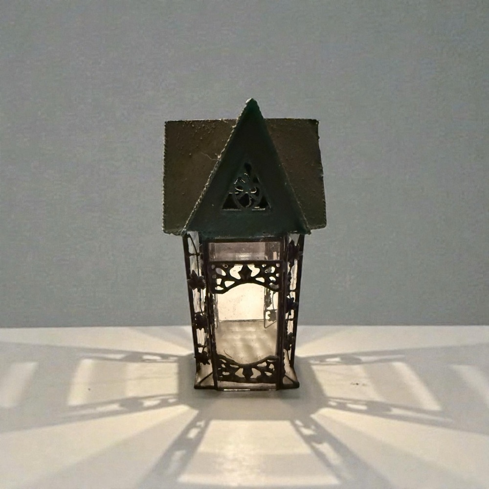 Rustic Metal Lantern with Green Roof